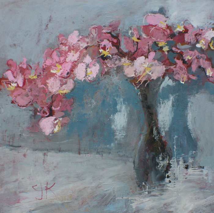 Pink Orchids | 36x36 | Oil Encaustic | Available
