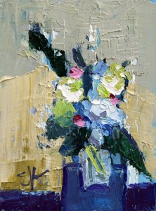 Impasto Floral Arrangement on Blue Table | 8x6 | Oil Impasto